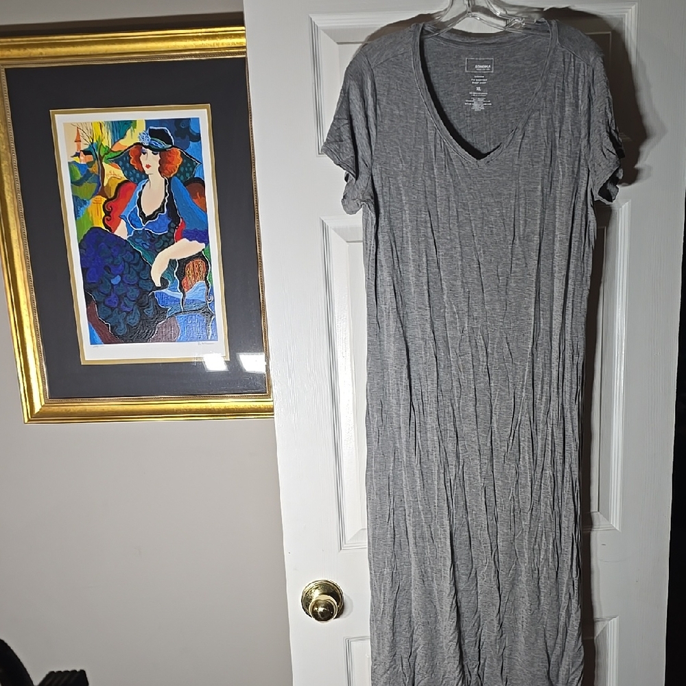 Gray V-Neck Maxi night Dress